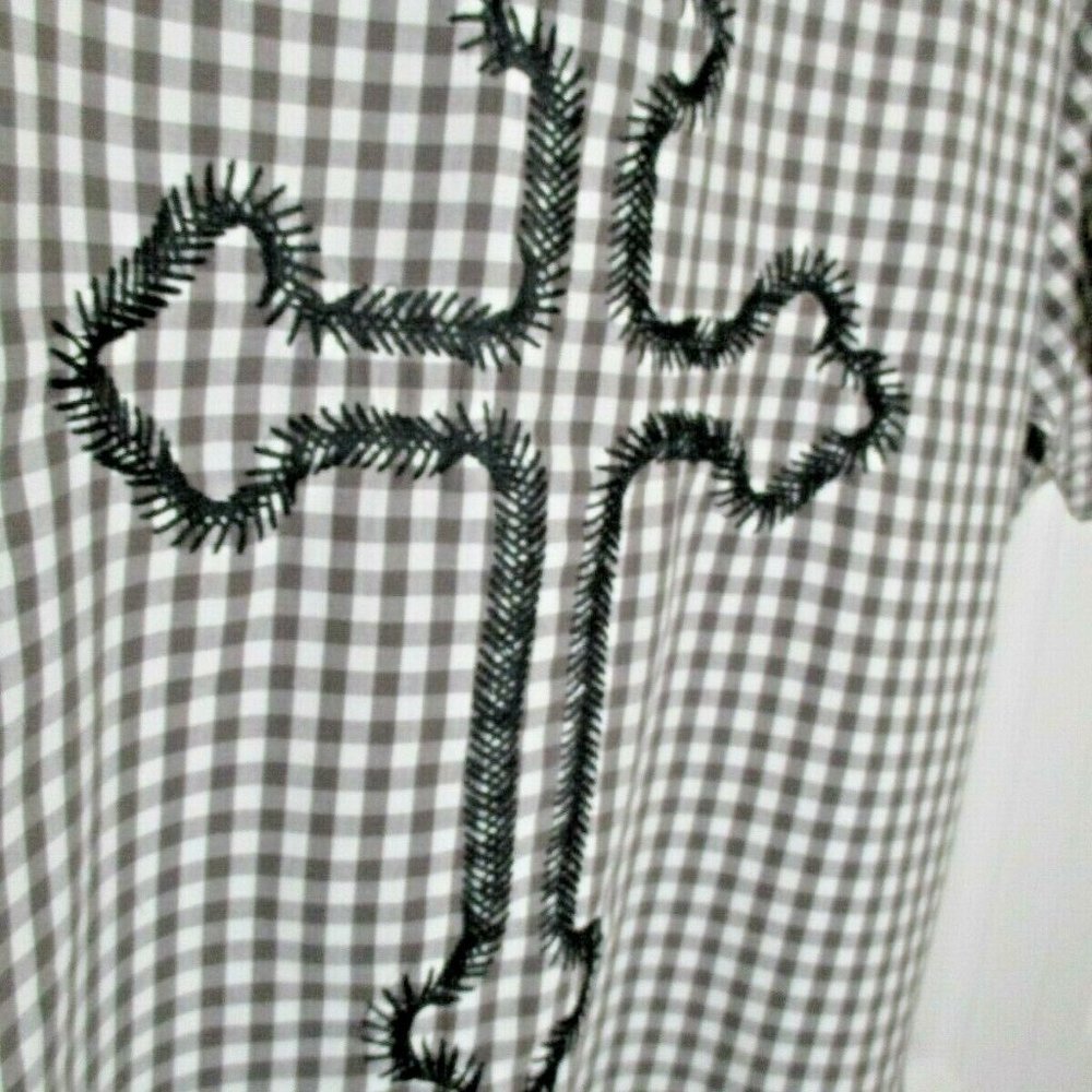 Mens Gingham Casual Button Front Shirt sz XXL Brown White Freedom Hope - Picture 8 of 12